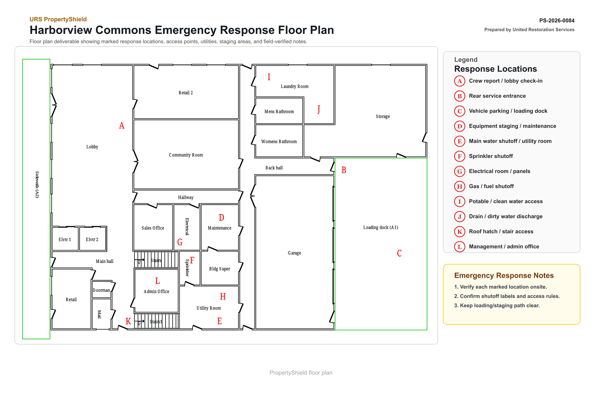 Emergency access and utility floor plan